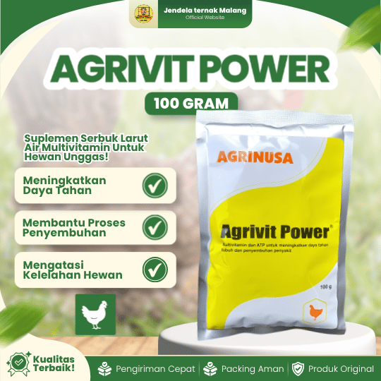 AGRIVIT POWER 100 GRAM BY AGRINUSA - Multivitamin Dan ATP Untuk Antibodi Hewan.