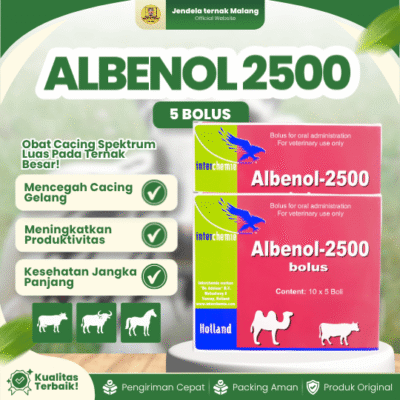 ALBENOL 2500 BOLUS 5 BOLUS (1 BLISTER) – Untuk Masalah Cacing Ternak Sapi, Kerbau, Domba, Kambing