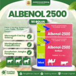 ALBENOL 2500 BOLUS 50 BOLUS (1 BOX) – Untuk Masalah Cacing Ternak Sapi, Kerbau, Domba, Kambing