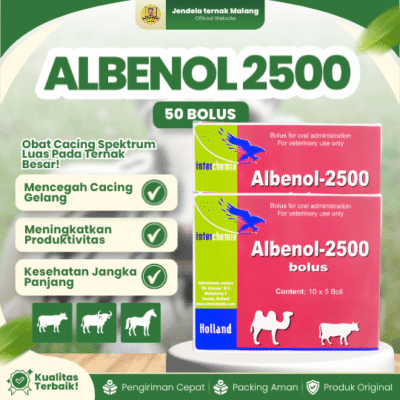 ALBENOL 2500 BOLUS 50 BOLUS (1 BOX) – Untuk Masalah Cacing Ternak Sapi, Kerbau, Domba, Kambing