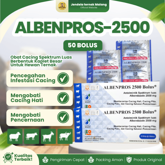 ALBENPROS 2500 BOLUS 1 BOX (50 BOLUS) - Untuk Masalah Cacing Pada Hewan Ternak Sapi Sapi Rasa Blueberry