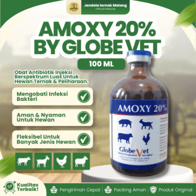 AMOXY 20 PERSEN 100 ML BY GLOBE VET – Untuk Hewan Ternak, Unggas Dan Peliharaan.