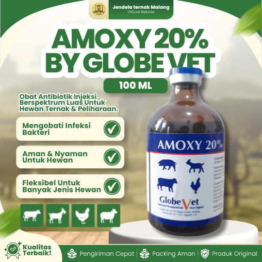 AMOXY 20 PERSEN 100 ML BY GLOBE VET - Untuk Hewan Ternak, Unggas Dan Peliharaan.