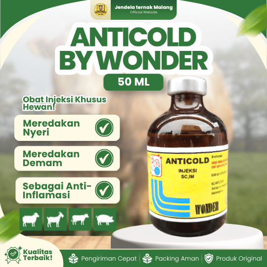 ANTICOLD 50 ML BY WONDER - Untuk Pereda Sakit Nyeri dan Panas Demam Analgesik Antipiretik Hewan Sapi Babi Kambing