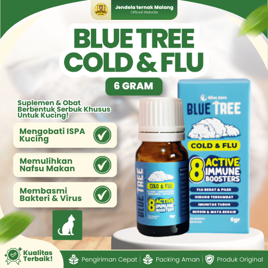 BLUE TREE COLD & FLU 6 GRAM + FREE SPUIT 3 ML BY OLIVE CARE - Untuk Kucing Sakit & Demam.