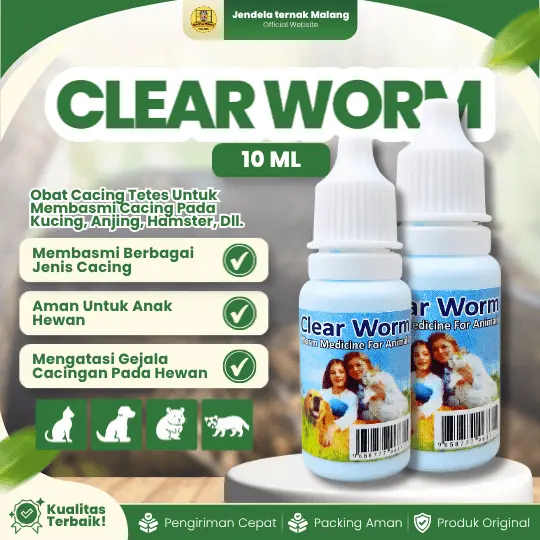 CLEAR WORM 10 ML – Atasi Permasalahan Cacingan Pada Kucing, Anjing, Hamster, Musang. DLL.