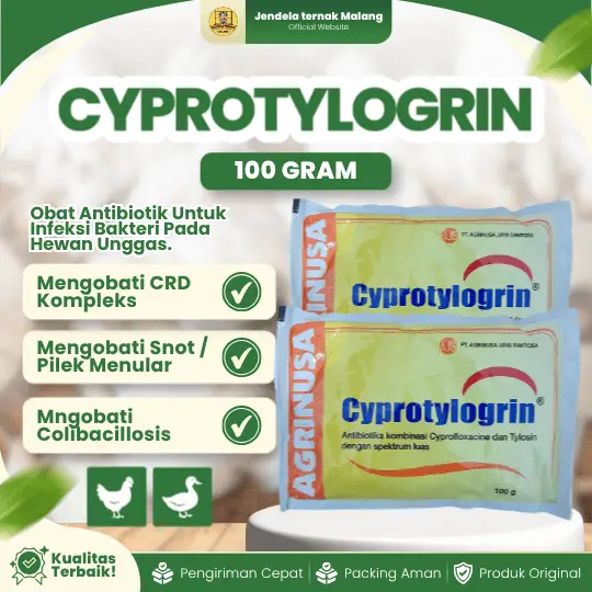 CYPROTYLOGRIN 100 GRAM – Atasi Masalah Pencernaan Dan Pernafasan Unggasr dan Hewan Ternak Lainnya.