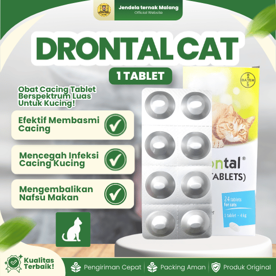 DRONTAL CAT 1 TABLET -  Ampuh Atasi Cacingan Pada Kucing Dewasa dan Anak Kitten.