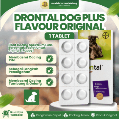 DRONTAL DOG PLUS FLAVOUR TABLET ECER –  Atasi  Masalah Cacingan Pada Anjing Dan Puppy.