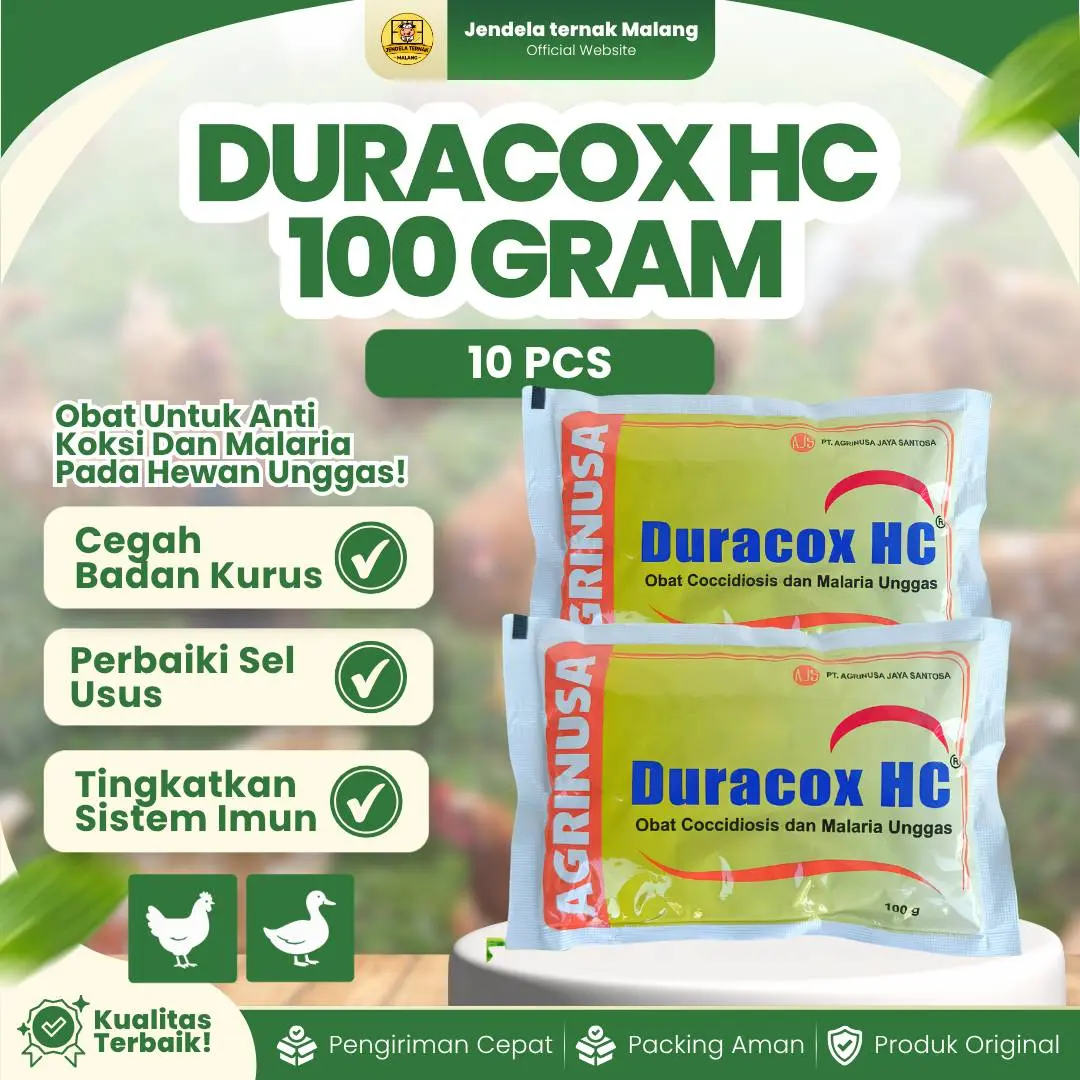 DURACOX HC 100 GRAM 10 PCS BY AGRINUSA LEBIH MURAH – Untuk Anti Koksi & Malaria Pada Unggas Seperti Ayam, Bebek