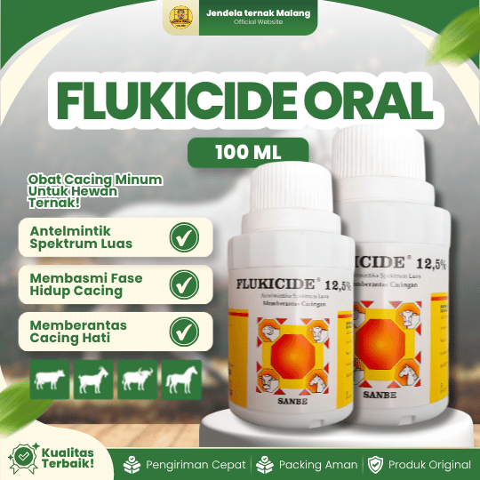 FLUKICIDE ORAL 100 ML - Untuk Cacingan Pada Sapi, Kerbau, Kambing Dan Hewan Ternak Lainnya.