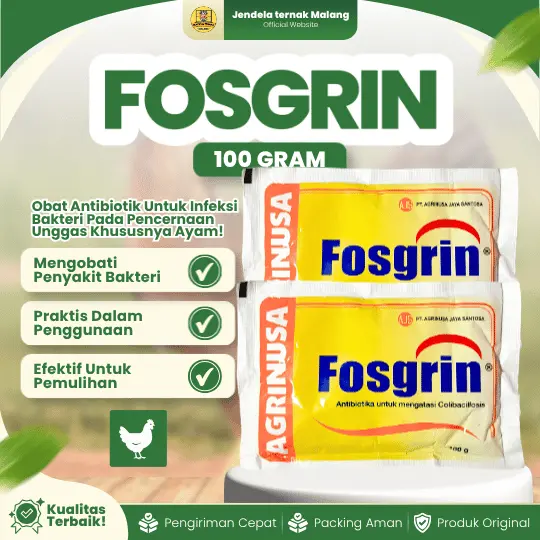FOSGRIN KEMASAN 100 GRAM – Untuk Masalah infeksi bakteri E Coli Pada Ayam