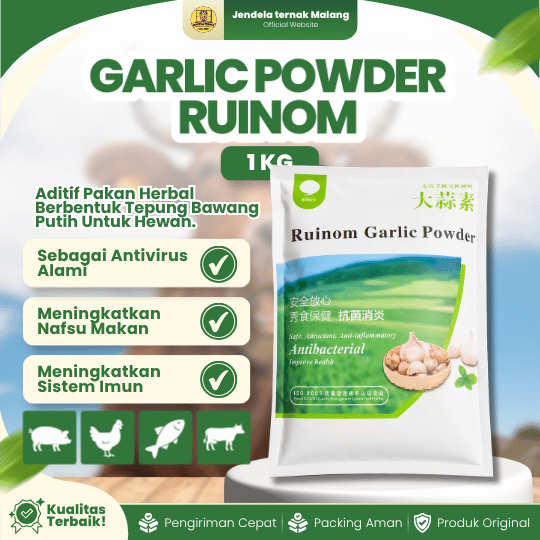RUINOM GARLICK POWDER 1 KG - Tepung Bawang Putih Untuk Hewan Unggas & Ternak Lainnya.