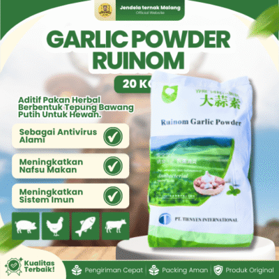 RUINOM GARLIC PORDER 1 SAK 20 KG – Premix Ayam Herbal Tepung Bawang Putih Hewan – Feed Additive Hewan Ayam Sapi Kambing Ikan