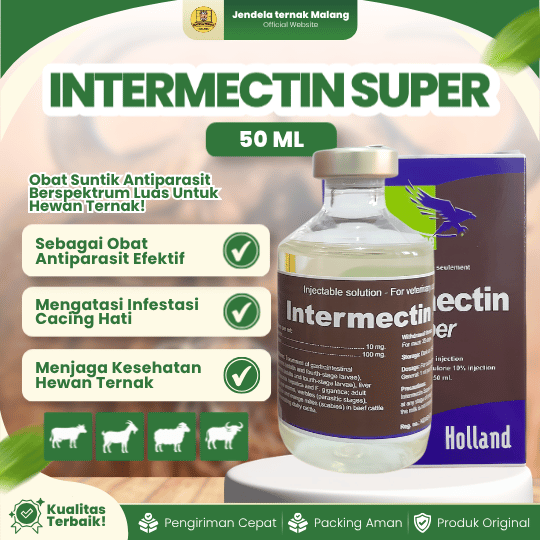 INTERMECTIN SUPER 50 ML - Untuk Ekto dan Endo parasit, Cacingan Pada Hewan Ternak.