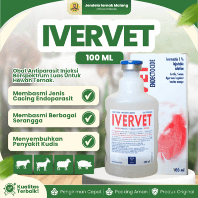 IVERVET 100 ML- Mengatasi Gudik, Endo, Kutu, Cacingan Dan Scabies Hewan.