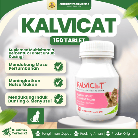 KALVICAT 150 TABLET BY KALBE - Multivitamin A, D3, E B1, B2, B3, B6, B12, Omega 3 & 6 Untuk Kucing.