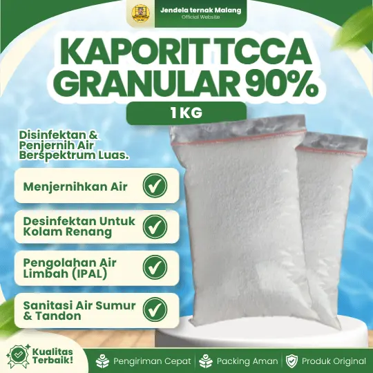 KAPORIT TCCA GRANULAR 90% 1 KG – Untuk Penjernih Air Kolam Renang Berkualitas.