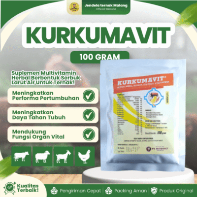 KURKUMAVIT 100 GRAM MITRAVET – Ekstrak Herbal, Selenium, Elektrolit Dan Multivitamin Untuk Hewan Ternak dan Unggas.