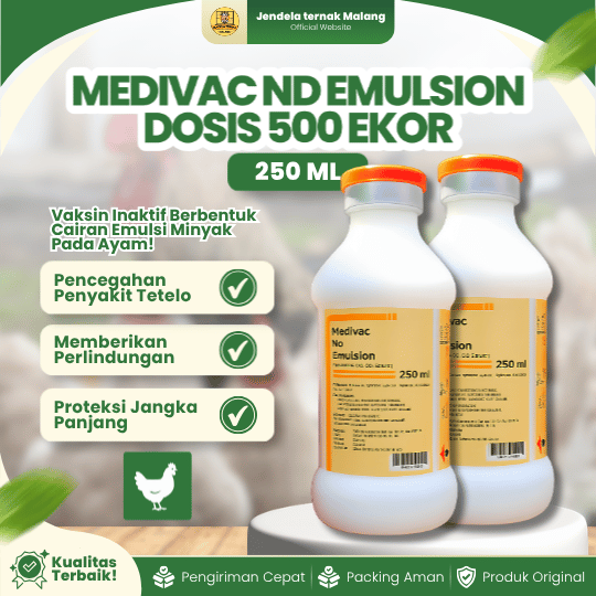 MEDIVAC ND EMULSION 250 ML DOSIS 500 EKOR - Mencegah Tetelo, Cacat Pada Telur Ayam DLL