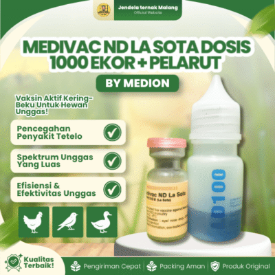 MEDIVAC ND LA SOTA DOSIS 1000 EKOR + PELARUT BY MEDION – Telo Tetelo Vaksin Untuk Unggas.