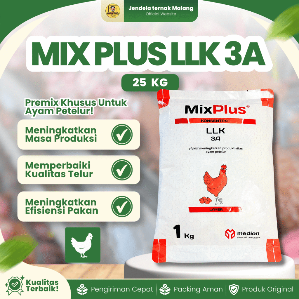 MIX PLUS LLK 3A 1 SAK (ISI 25 KG) BY MEDION - Premix untuk Meningkatkan Produktivitas Ayam Layer.