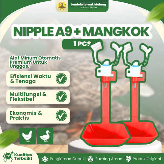 NIPPLE A9 + MANGKOK - Tempat Minum Untuk Ayam Broiler, Petelur, Unggas