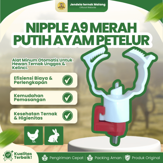 NIPPLE A9 MERAH PUTIH AYAM PETELUR - Alat Minum Otomatis Segala Arah Tanpa Mangkok.