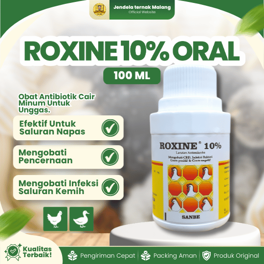 ROXINE 10% ORAL 100 ML - Antibiotik Pernafasan, CRD, Snot Dan Spektrum Luas.