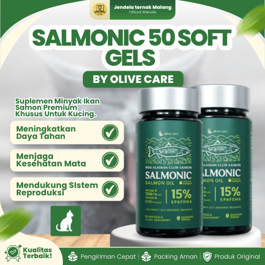 SALMONIC 50 SOFT GELS BY OLIVE CARE - Vitamin Minyak Ikan Kucing Murni & Alami Omega 3 & Omega 6.
