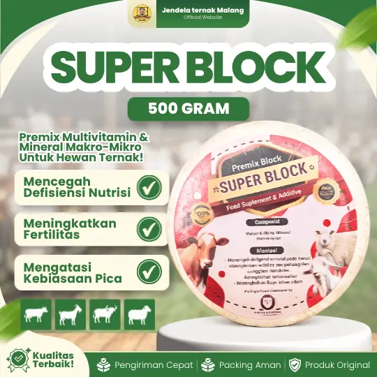 SUPER BLOCK 500 GRAM (NEW FORMULA) – Premix Mineral Blok Ternak Kambing, Domba. Sapi, Dll.
