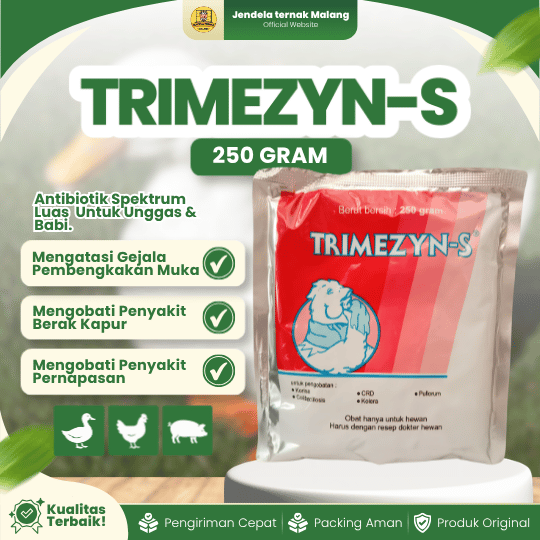 TRIMEZYN-S 250 GRAM -  Atasi CRD, Korisa, Kolera Dan Pullorum Untuk Ternak.