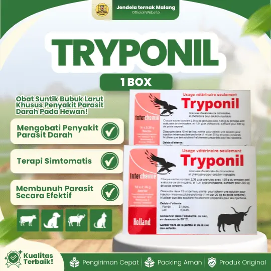 TRYPONIL 1 BOX (ISI 10 SACHET) – Untuk Surra, Babesiosis Dan Theileriosis Hewan Ternak & Peliharaan.