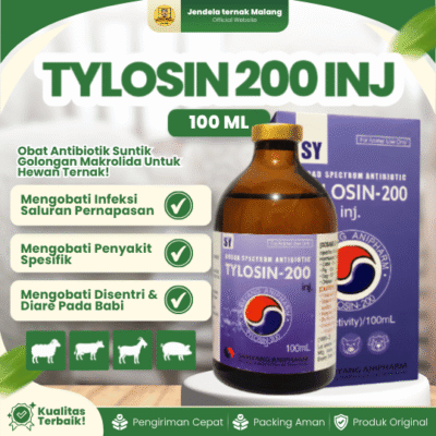 Tylosin 200 Inj 100ml – Antibiotik Pencernaan dan Pernafasan Spektrum Luas