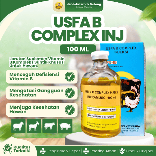 USFA B COMPLEX INJ 100 ML- Mencegah Defisiensi Dan Gangguan Hewan Ternak Like B PLEK.