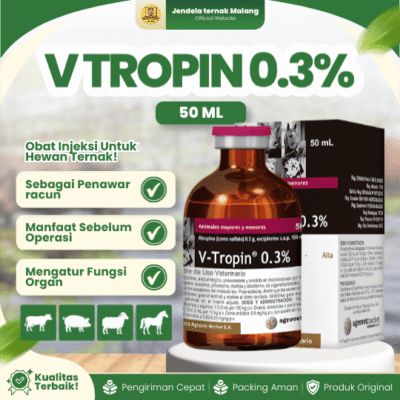 V TROPIN 0.3% 50 ML – Atropin Injeksi Antidot Dan Megurangi Kejang Untuk Hewan Ternak.