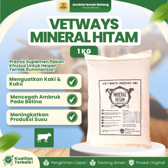 VETWAYS MINERAL HITAM 1 KG - Mineral Penguat Tulang, Kuku & Mencegah Pincang, Lumpuh, Ambruk Sapi.