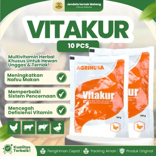 10 PCS VITAKUR 100 GRAM BY AGRINUSA LEBIH MURAH – Untuk Meningkatkan Selera Makan Pada Hewan Ternak Dan Unggas.