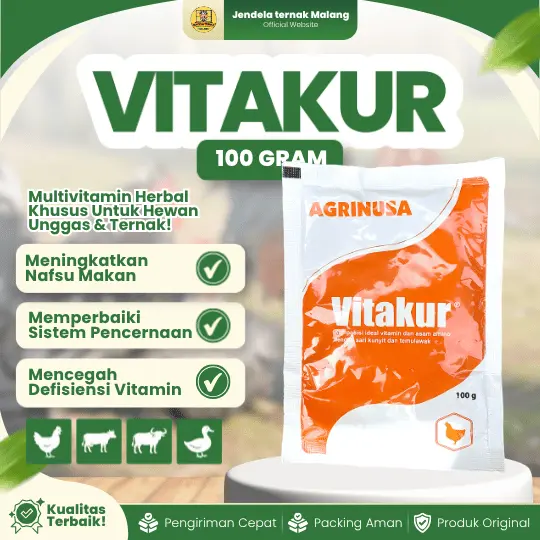 VITAKUR 100 GRAM KEMASAN TERBARU – Multivitamin Herbal Meningkatkan Selera Makan, Memperbaiki Pencernaan Untuk Hewan Ternak Dan Unggas.