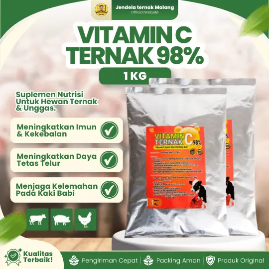 VITAMIN C TERNAK 98% 1 KG – Meningkatkan Daya Tahan Tubuh Ternak Pada Ayam, Babi, Sapi