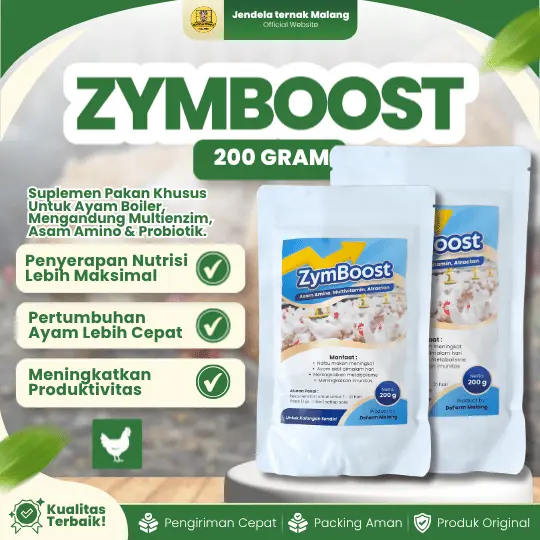ZYMBOOST 200 GRAM – Untuk Pertumbuhan Dan Selera Makan Ayam Broiler.