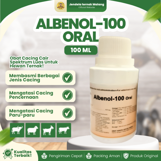 ALBENOL-100 ORAL 100 ML - Untuk Mengatasi Cacingan Pada Hewan Ternak.