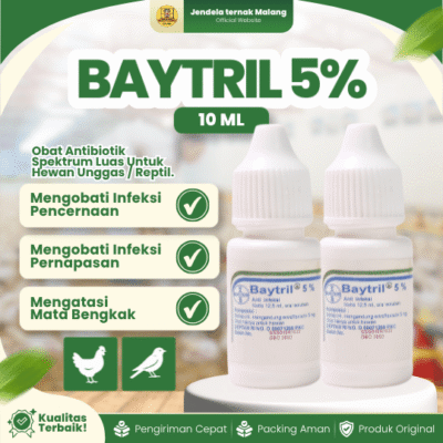 BAYTRIL 5% 10 ML BAYER – Untuk Masaalh Pernafasan Dan Pencernaan Hewan.