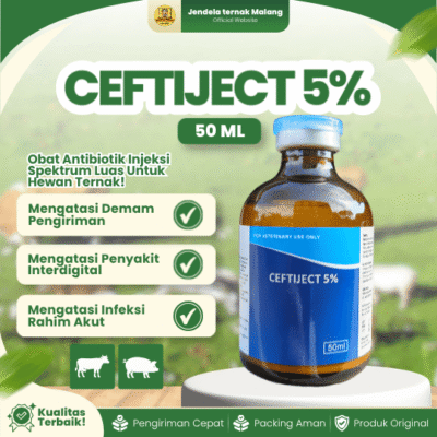 CEFTIJECT 5% 50 ML – Untuk Mengatasi Saluran Pernapasan & Pencernaan Dll Pada Hewan.