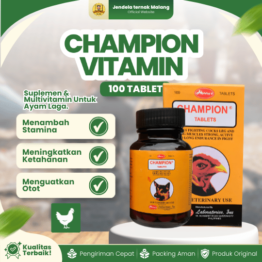 CHAMPION VITAMIN 100 TABLET - Multivitamin & Doping Penambah Stamina Ayam Petarung By Filipina.