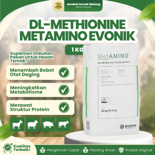 DL-METHIONINE METAMINO EVONIK 1 KG - Pemacu Pertumbuhan & Penambah Bobot Hewan Ternak.