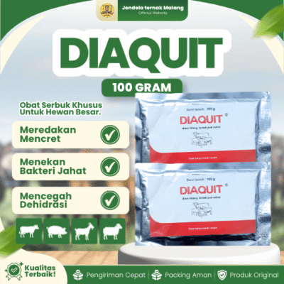 DIAQUIT 100 GRAM BY MEDION – Mengatasi Diare & Menggantikan Cairan Tubuh Yang Hilang Hewan Ternak.