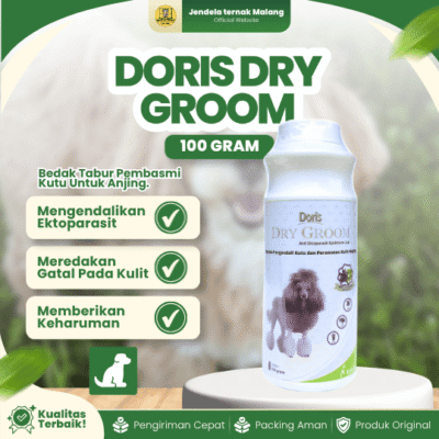 DORIS DRY GROOM 100 GRAM – Bedak Grooming Anti Kutu Gatal & Jamur Serta Rawat Kulit Untuk Anjing Puppy