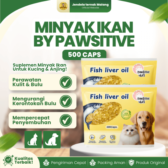 MINYAK IKAN BY PAWSITIVE VIBES 500 CAPS - Fish Oil Untuk Perawatan Kulit & Bulu Kucing Dan Anjing.