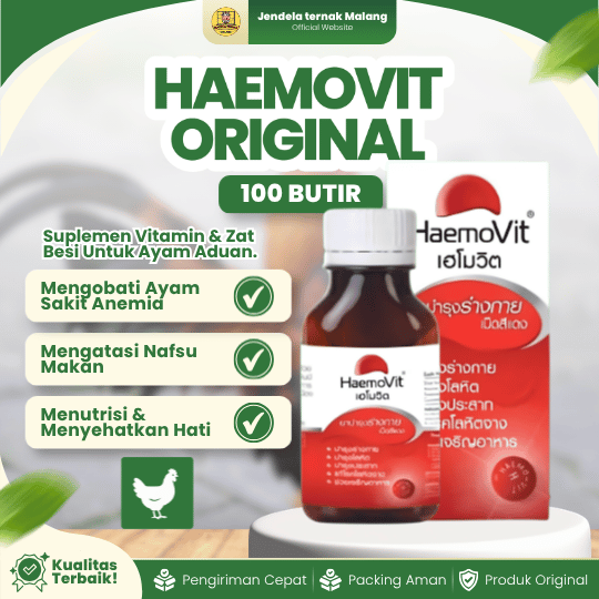 HAEMOVIT ORIGINAL 100 BUTIR - Mencegah Ayam Sakit, Anemia, Pucat, Kuning & Tambah Darah.